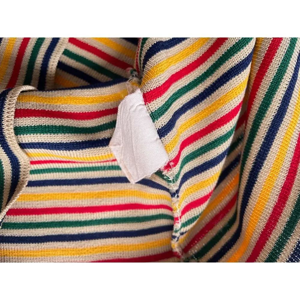 Vtg 70s Colorful Striped Knit Long Sleeve Shirt / Womens / Sz M / Stretchy Poly